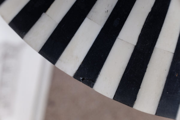 Black & White Striped Round Table Inlaid Bone & Ebony Modern Pedestal Stand Base Stool