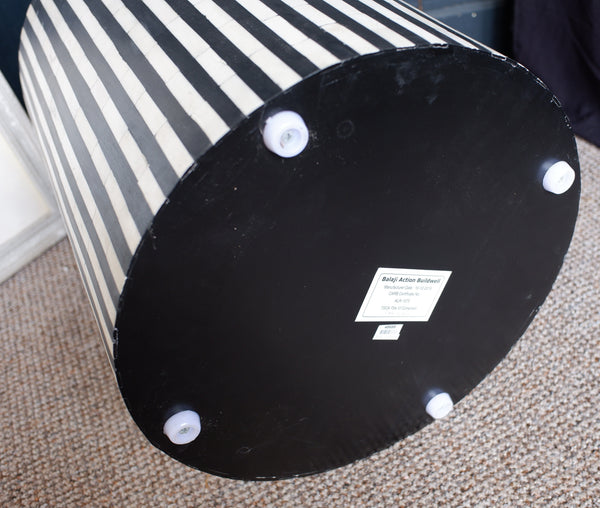 Black & White Striped Round Table Inlaid Bone & Ebony Modern Pedestal Stand Base Stool