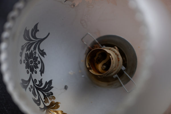 Pair of Vintage Gold Frosted Shade Etched Column Wall Lights