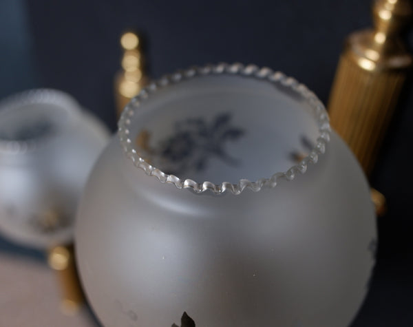 Pair of Vintage Gold Frosted Shade Etched Column Wall Lights