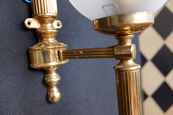 Pair of Vintage Gold Frosted Shade Etched Column Wall Lights