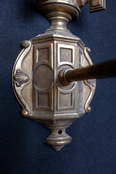 Set of 3 Georgian Style Vintage Brass Ornate Gold & Green Wall Lights Embossed