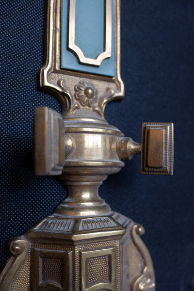 Set of 3 Georgian Style Vintage Brass Ornate Gold & Green Wall Lights Embossed