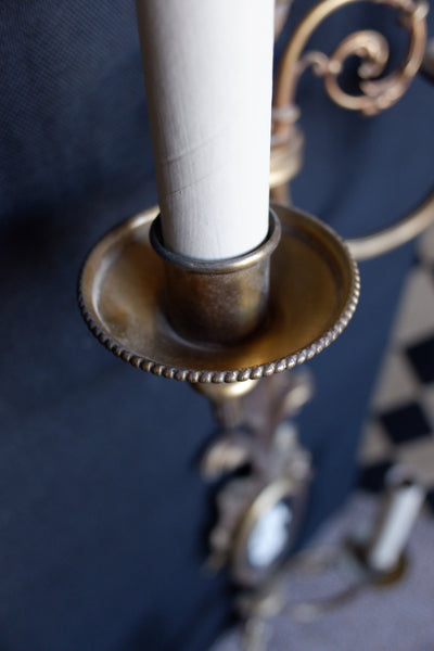 Set of 4 Vintage Ornate Black & Gold Brass Wall Lights Double Arm w/Silhouette