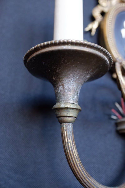 Set of 4 Vintage Ornate Black & Gold Brass Wall Lights Double Arm w/Silhouette