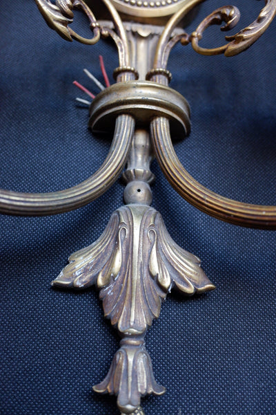 Set of 4 Vintage Ornate Black & Gold Brass Wall Lights Double Arm w/Silhouette