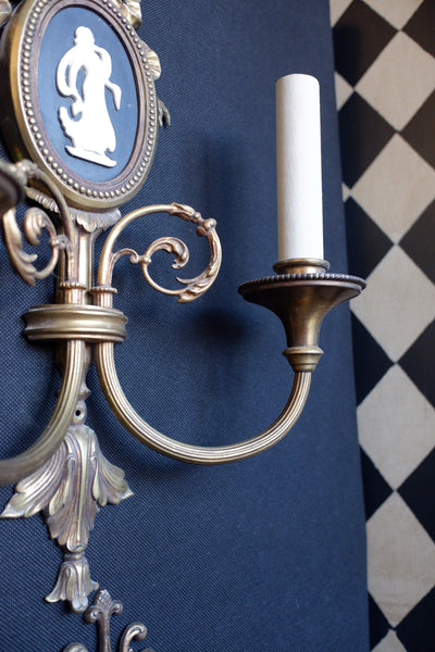 Set of 4 Vintage Ornate Black & Gold Brass Wall Lights Double Arm w/Silhouette