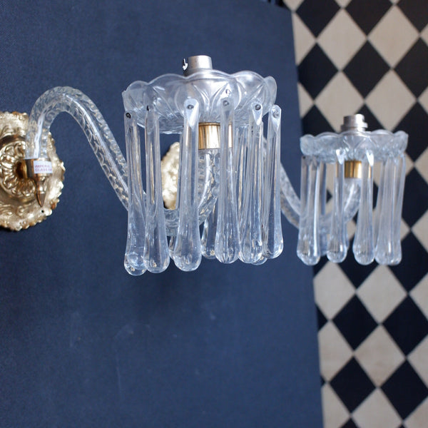 Pair of Vintage Gold Brass Ornate Glass Crystal LUSTRES Wall Lights