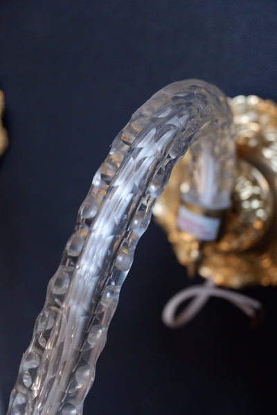Pair of Vintage Gold Brass Ornate Glass Crystal LUSTRES Wall Lights
