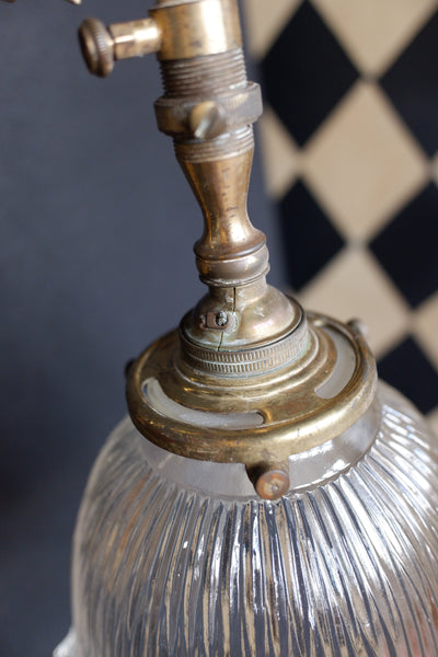 Antique Pair of Gold Ornate Wall Lights Glass Ribbed Shade HOLOPHANE Sconces