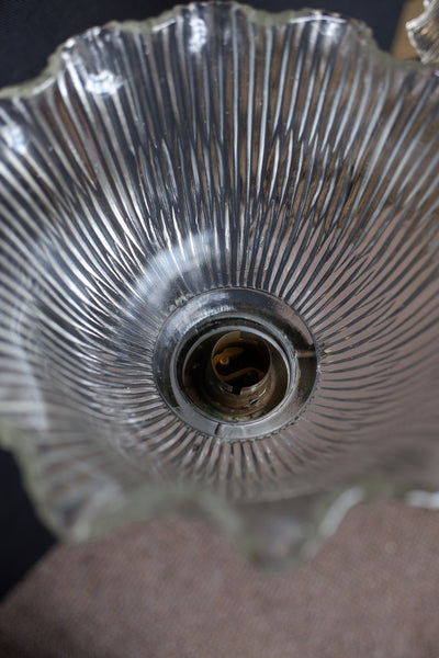 Antique Pair of Gold Ornate Wall Lights Glass Ribbed Shade HOLOPHANE Sconces