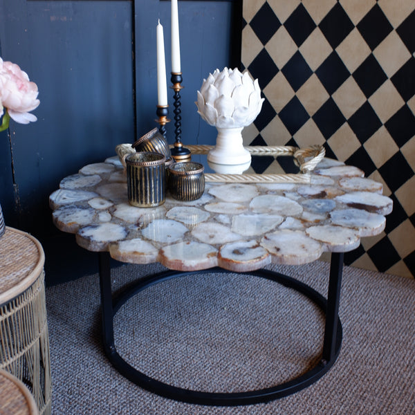 Natural Stone AGATE Round Modern Scalloped Coffee Table Contemporary Style