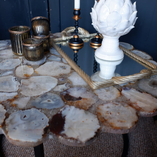 Natural Stone AGATE Round Modern Scalloped Coffee Table Contemporary Style