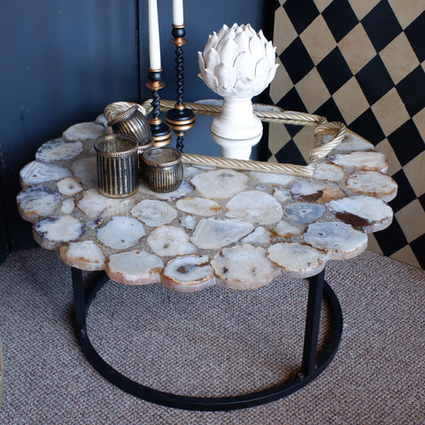 Natural Stone AGATE Round Modern Scalloped Coffee Table Contemporary Style