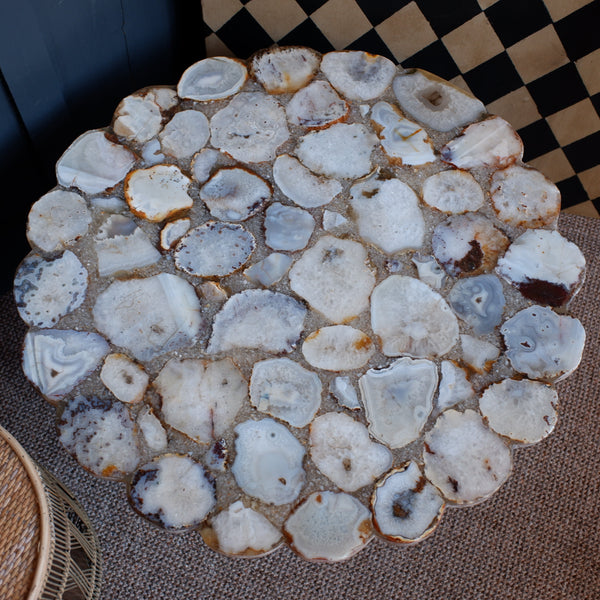 Natural Stone AGATE Round Modern Scalloped Coffee Table Contemporary Style