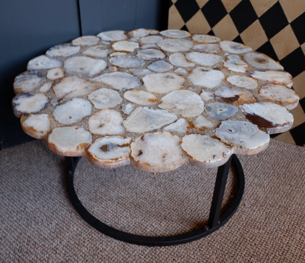 Natural Stone AGATE Round Modern Scalloped Coffee Table Contemporary Style