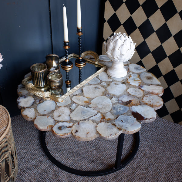 Natural Stone AGATE Round Modern Scalloped Coffee Table Contemporary Style
