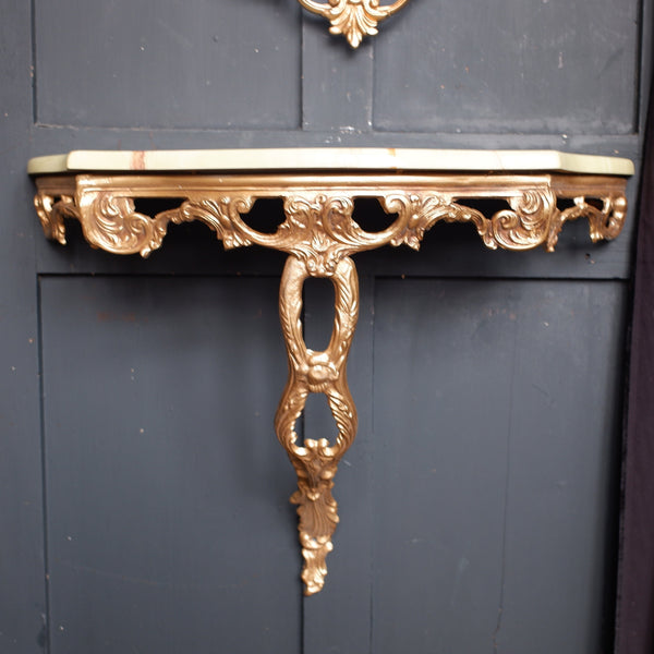 Vintage French Louis Marble Effect Green & Gold Gilt Brass Console Table