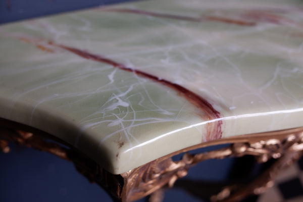 Vintage French Louis Marble Effect Green & Gold Gilt Brass Console Table