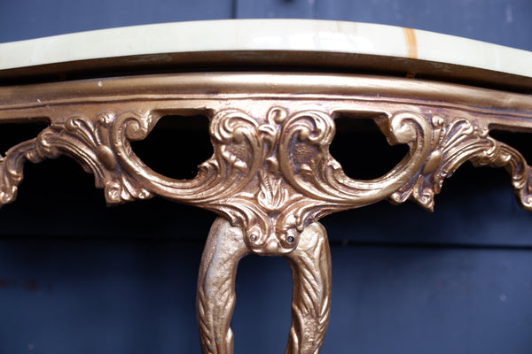 Vintage French Louis Marble Effect Green & Gold Gilt Brass Console Table