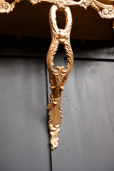 Vintage French Louis Marble Effect Green & Gold Gilt Brass Console Table