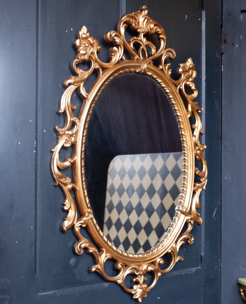Vintage OVAL French Louis Style Ornate Gold Gilt Mirror