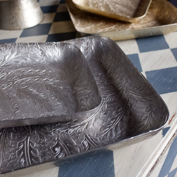 Laura Ashley WINSPEAR Gold/Silver Decorative Embossed Leaf Square Centrepiece Platter Tray -2 Sizes