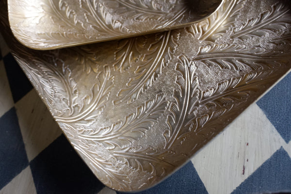 Laura Ashley WINSPEAR Gold/Silver Decorative Embossed Leaf Square Centrepiece Platter Tray -2 Sizes