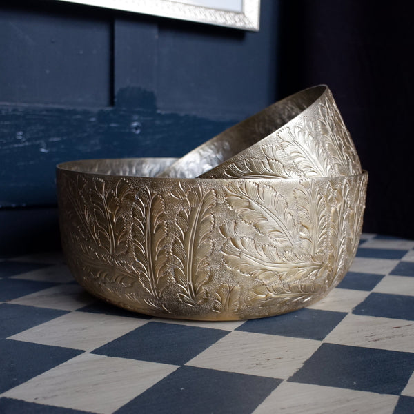 Laura Ashley WINSPEAR Gold Decorative Embossed Leaf Bowl - 2 Sizes