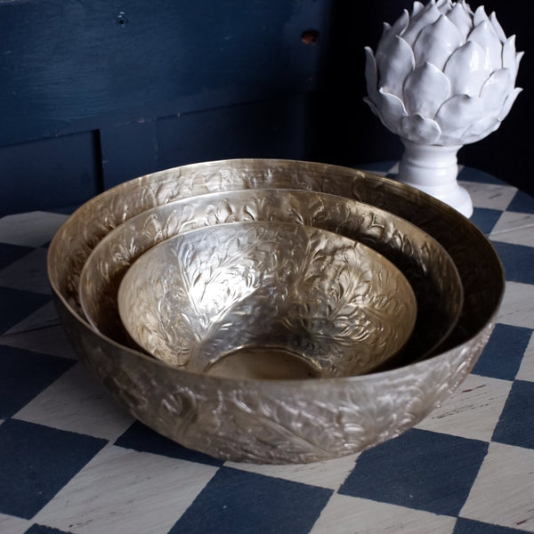 Laura Ashley WINSPEAR Gold Decorative Metal Embossed Leaf Bowl - 3 Sizes