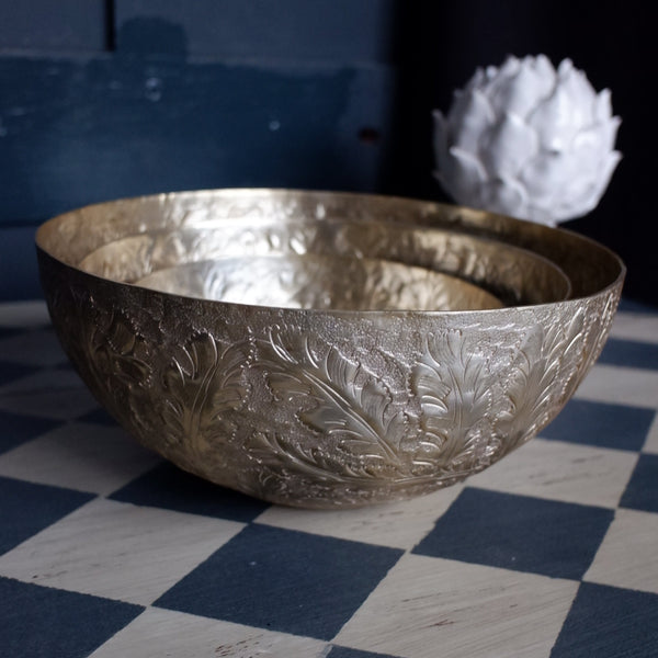 Laura Ashley WINSPEAR Gold Decorative Metal Embossed Leaf Bowl - 3 Sizes