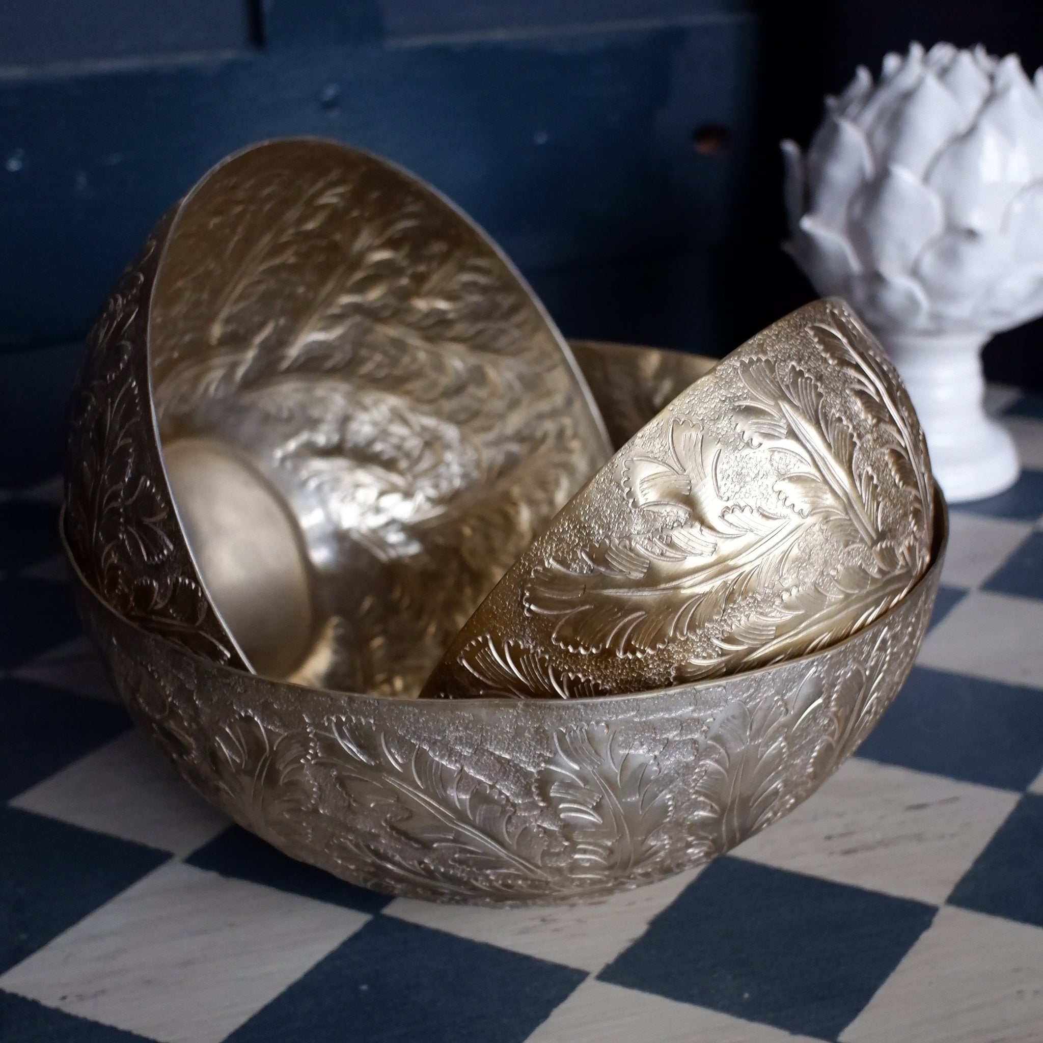 Laura Ashley WINSPEAR Gold Decorative Metal Embossed Leaf Bowl - 3 Sizes