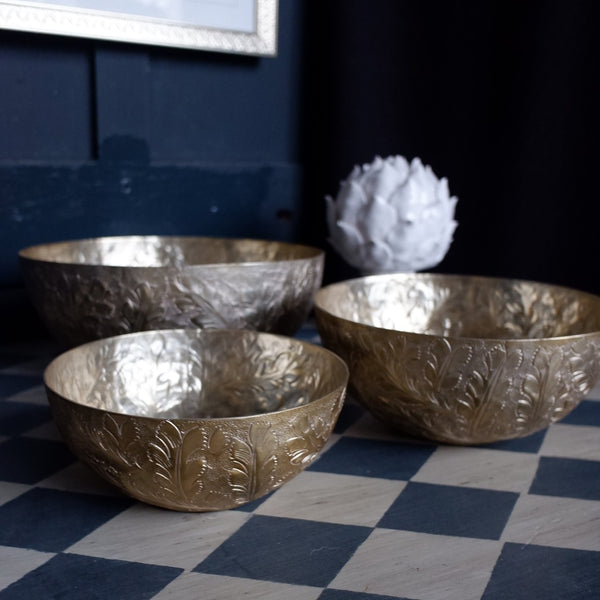 Laura Ashley WINSPEAR Gold Decorative Metal Embossed Leaf Bowl - 3 Sizes