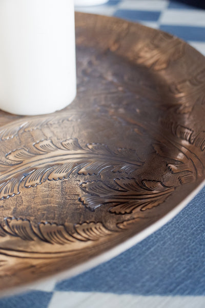 Laura Ashley WINSPEAR Gold Decorative Metal Embossed Leaf Tray Platter