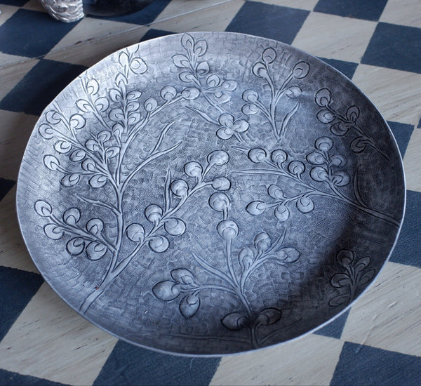 Laura Ashley Grey Decorative Metal Embossed BERRIES Tray Platter