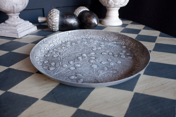 Laura Ashley Grey Decorative Metal Embossed BERRIES Tray Platter