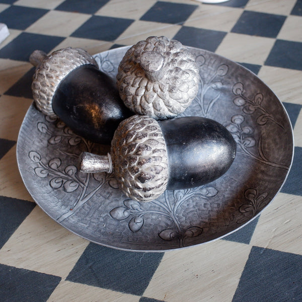 Laura Ashley Grey Decorative Metal Embossed BERRIES Tray Platter