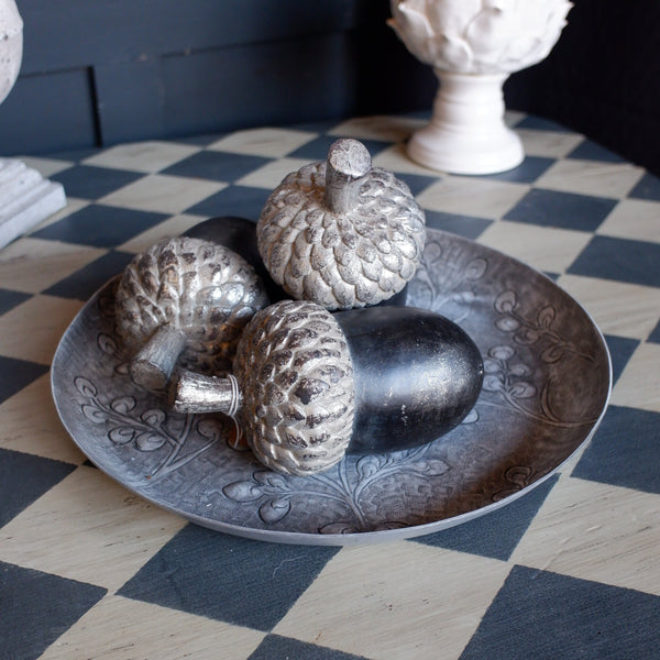 Laura Ashley Grey Decorative Metal Embossed BERRIES Tray Platter