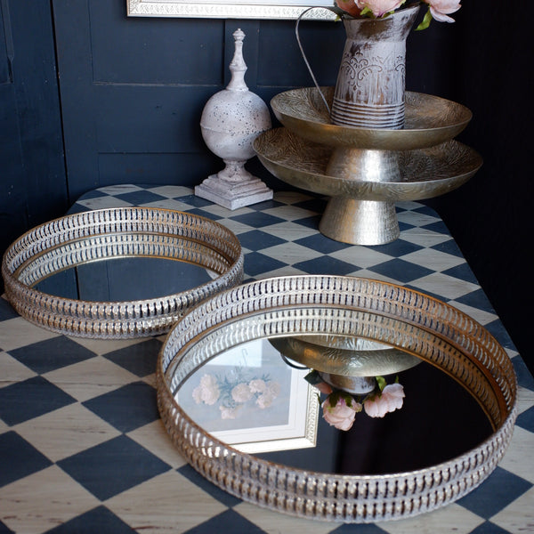 Gold Decorative Mirror Serving Tray Metal Display Platter - 2 Sizes