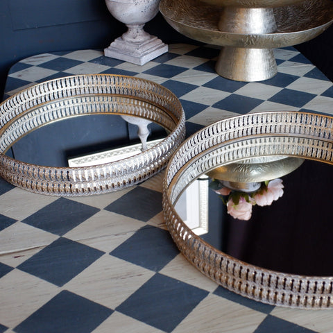 Gold Decorative Mirror Serving Tray Metal Display Platter - 2 Sizes
