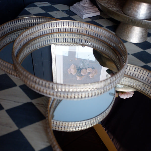 Gold Decorative Mirror Serving Tray Metal Display Platter - 2 Sizes