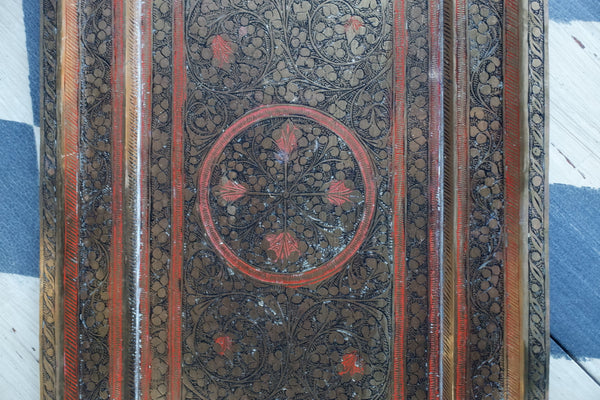 Antique Brass Indian Etched Serving Tray Decorative Metal Rectangular Display