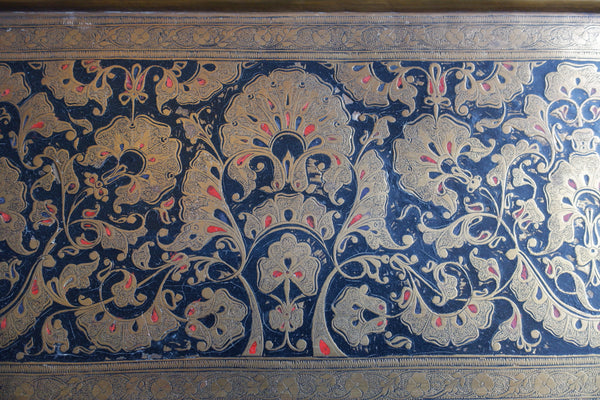 Antique Brass Indian Etched Serving Tray Decorative Metal Rectangular Display