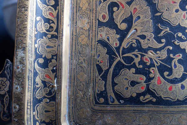 Antique Brass Indian Etched Serving Tray Decorative Metal Rectangular Display