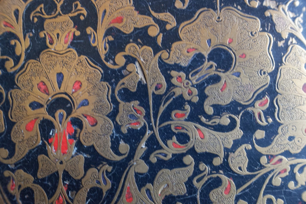 Antique Brass Indian Etched Serving Tray Decorative Metal Rectangular Display