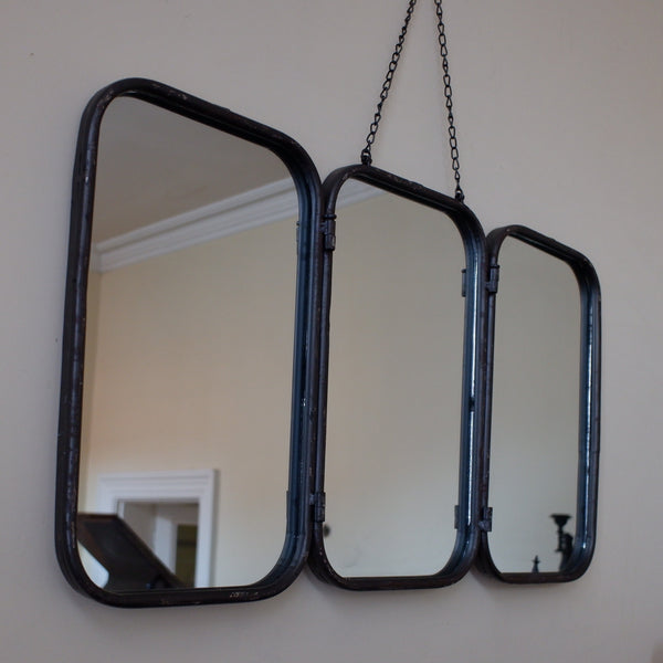 Rustic BLACK Industrial Vintage Retro Style Triple Dressing Mirror