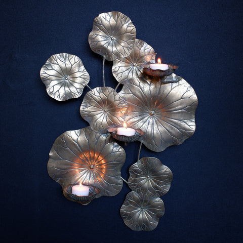 LILY POND Gold Metal Wall Art Sconce Floral Candle Holder
