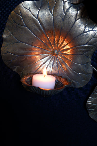 LILY POND Gold Metal Wall Art Sconce Floral Candle Holder