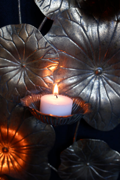 LILY POND Gold Metal Wall Art Sconce Floral Candle Holder