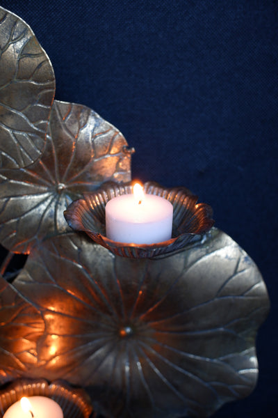 LILY POND Gold Metal Wall Art Sconce Floral Candle Holder